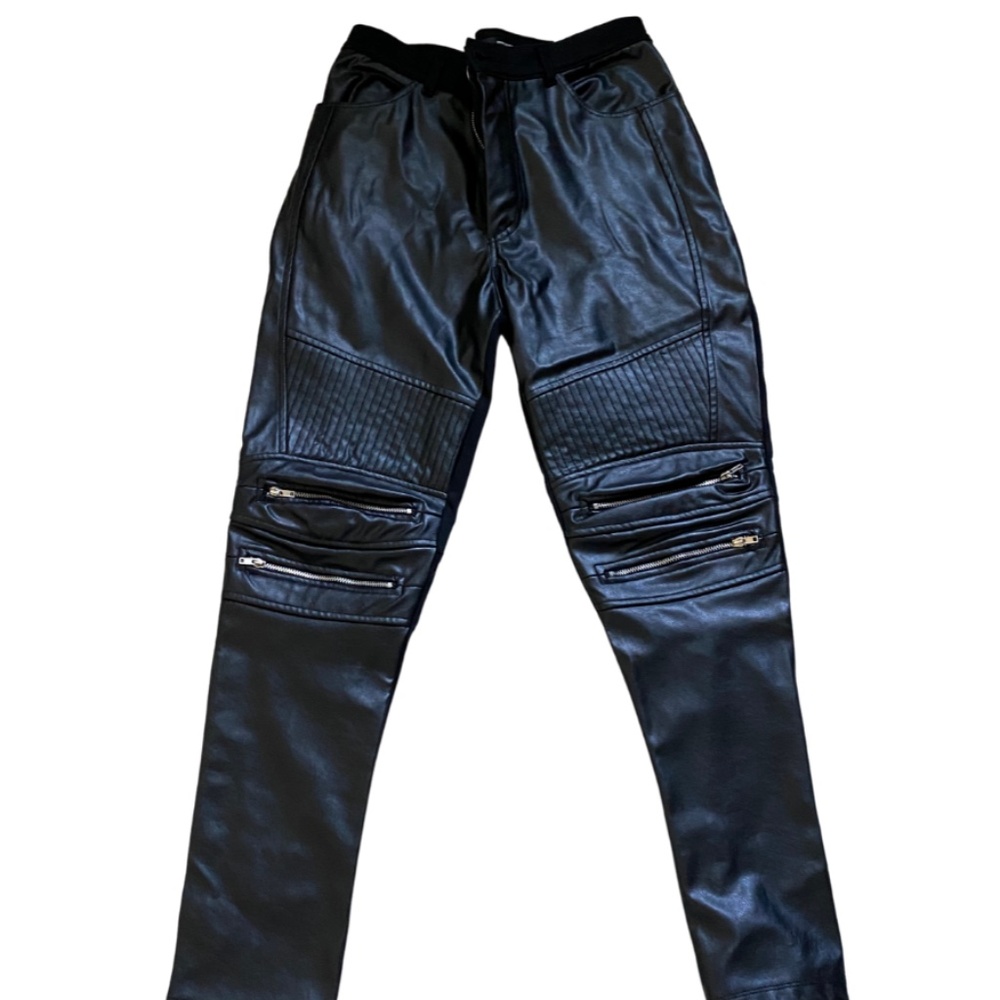 Zara Man Biker Jeans Faux Leather x Cotton Size M